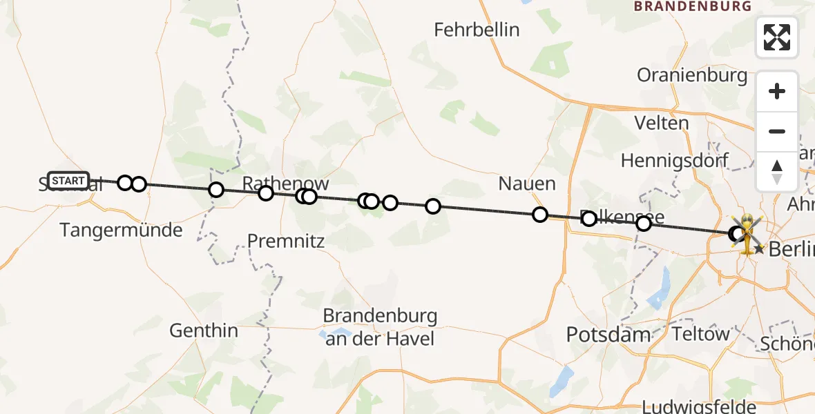 Flugroute Rettungshubschrauber Stendal - Berlin, 27 August 2026, 23:33