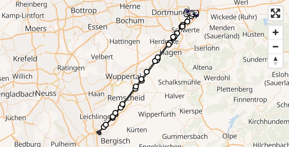 Flugroute Polizeihubschrauber Dortmund Flughafen - Dortmund Flughafen, 28 August 2026, 00:24