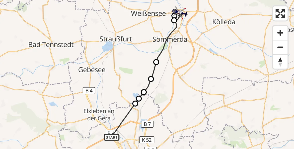 Flugroute Polizeihubschrauber Erfurt - Sömmerda, 28 August 2026, 01:14