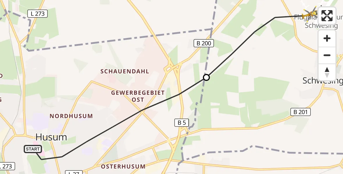 Flugroute Ambulanzhubschrauber Husum - Schwesing, 28 August 2026, 01:16