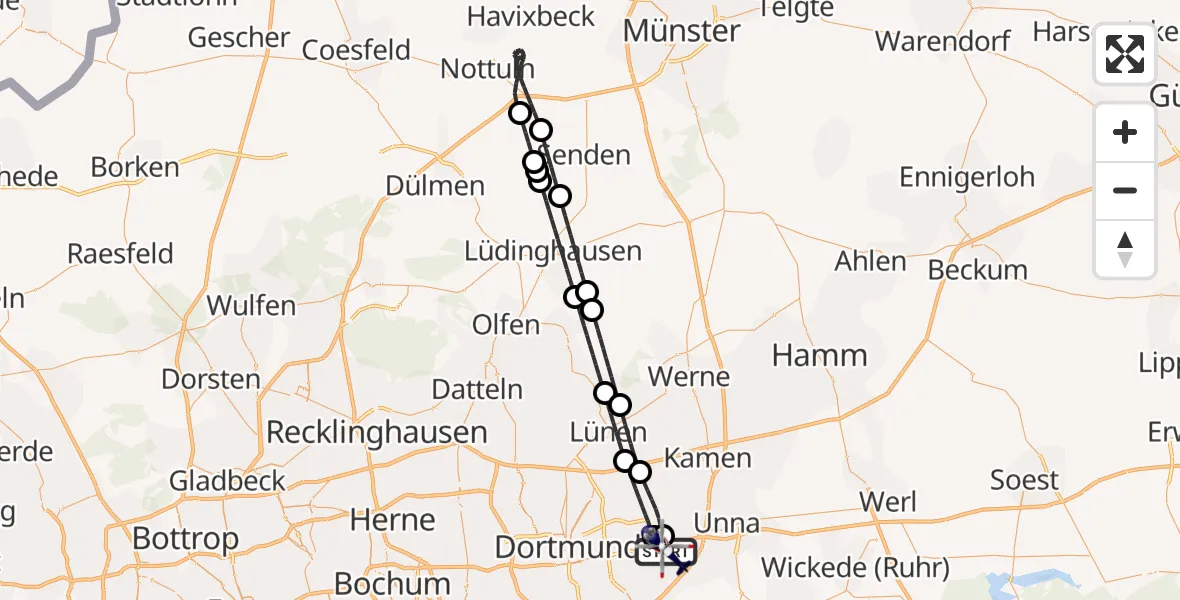 Flugroute Polizeihubschrauber Dortmund Flughafen - Dortmund Flughafen, 28 August 2026, 01:58