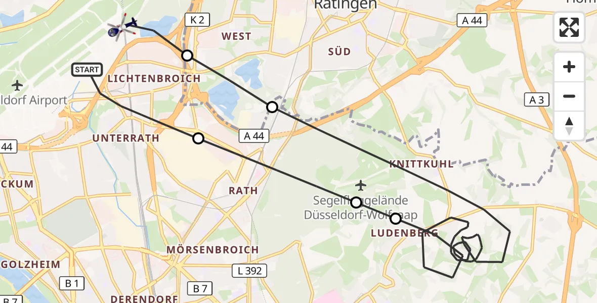 Flugroute Polizeihubschrauber Düsseldorf Flughafen - Düsseldorf Flughafen, 28 August 2026, 04:30