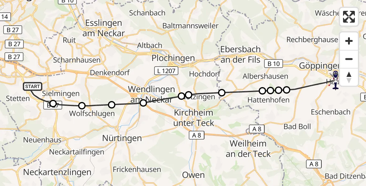 Flugroute Polizeihubschrauber Flughafen Stuttgart - Göppingen, 28 August 2026, 05:01