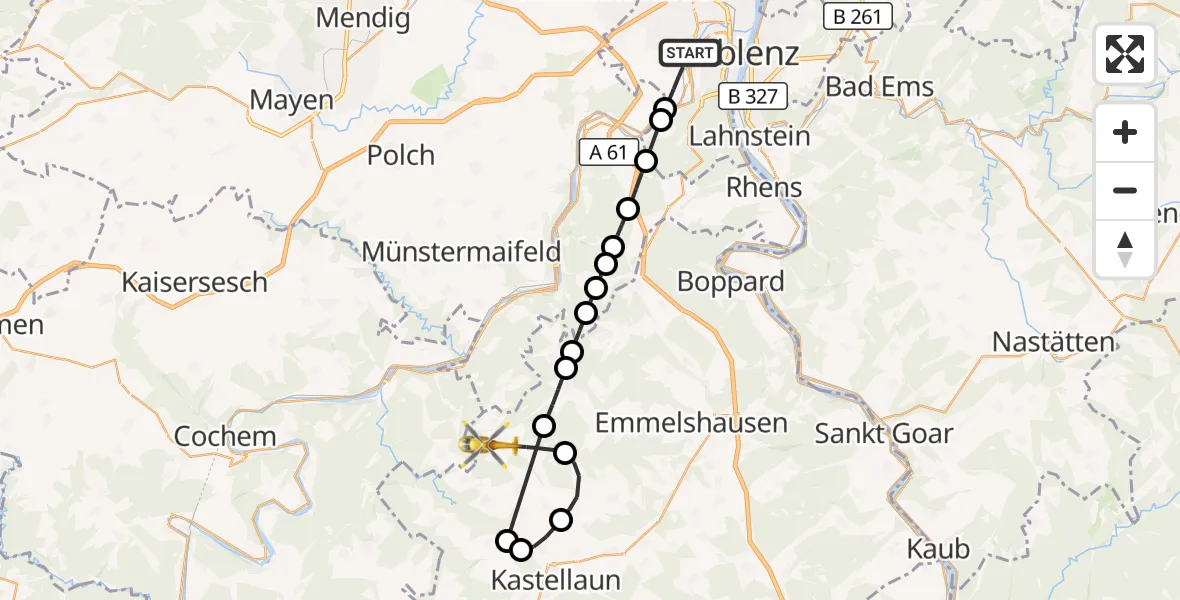 Flugroute Rettungshubschrauber Koblenz - Dommershausen, 28 August 2026, 05:11