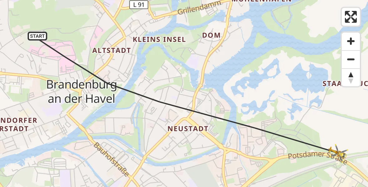 Flugroute Rettungshubschrauber Brandenburg an der Havel - Brandenburg an der Havel, 28 August 2026, 05:17