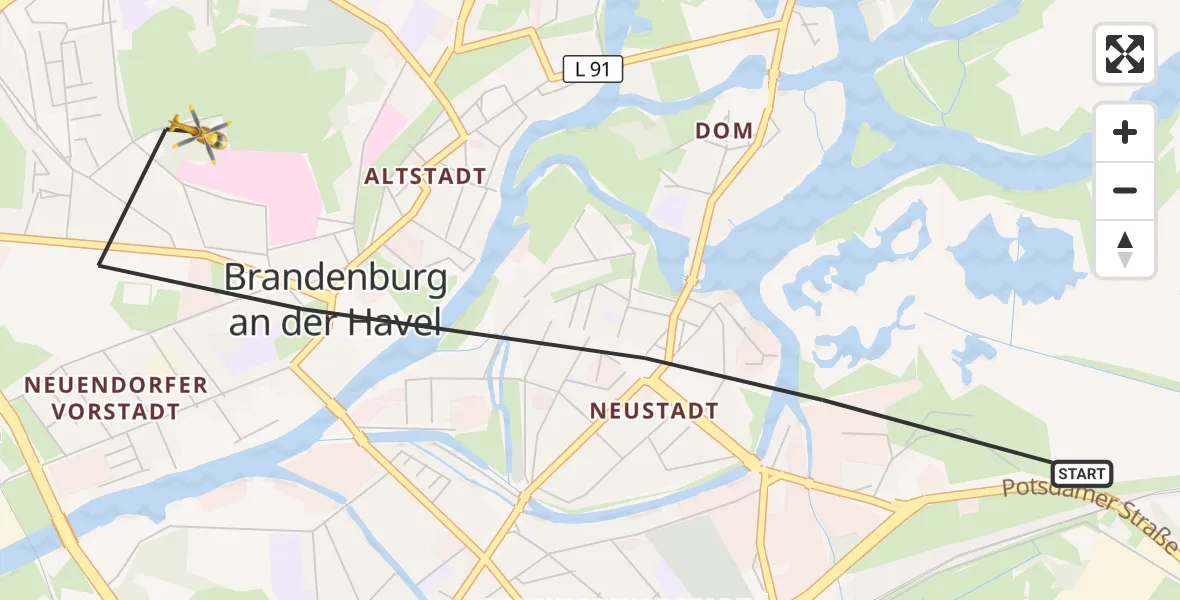 Flugroute Rettungshubschrauber Brandenburg an der Havel - Brandenburg an der Havel, 28 August 2026, 05:40