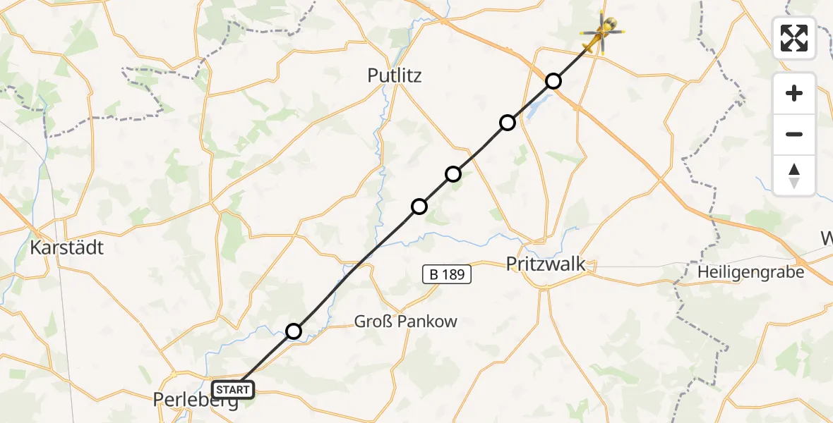 Flugroute Rettungshubschrauber Perleberg - Meyenburg, 28 August 2026, 05:47