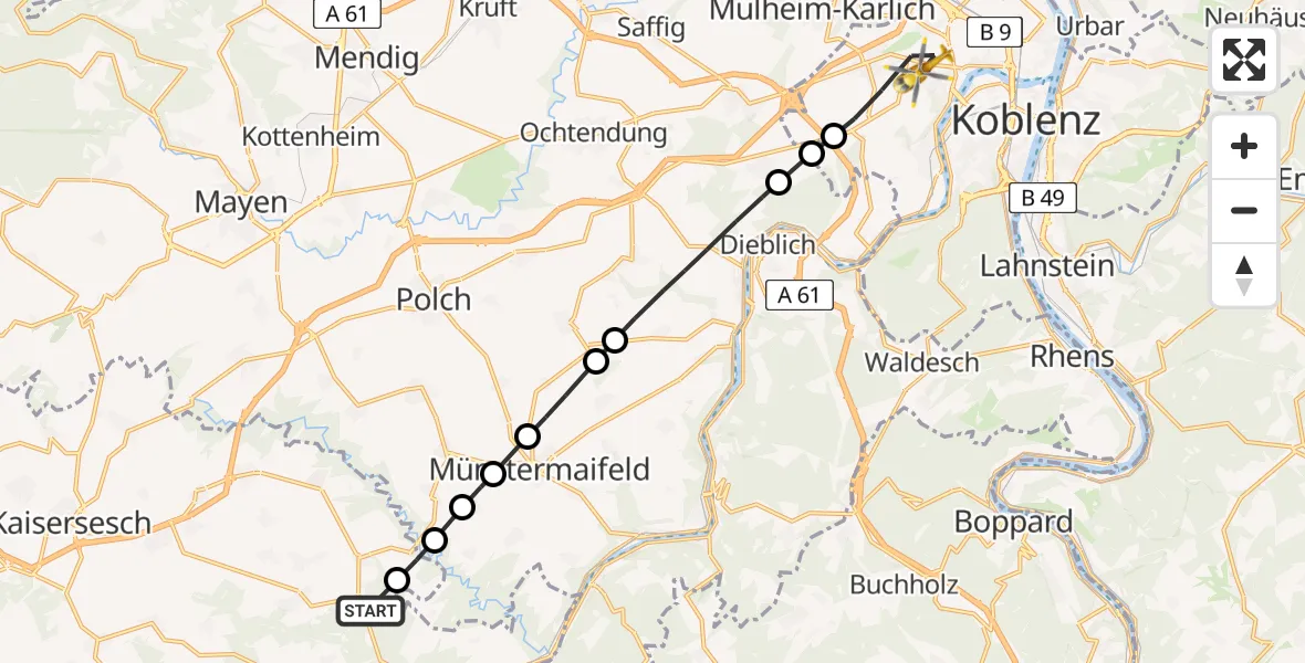 Flugroute Rettungshubschrauber Brohl - Koblenz, 28 August 2026, 05:53