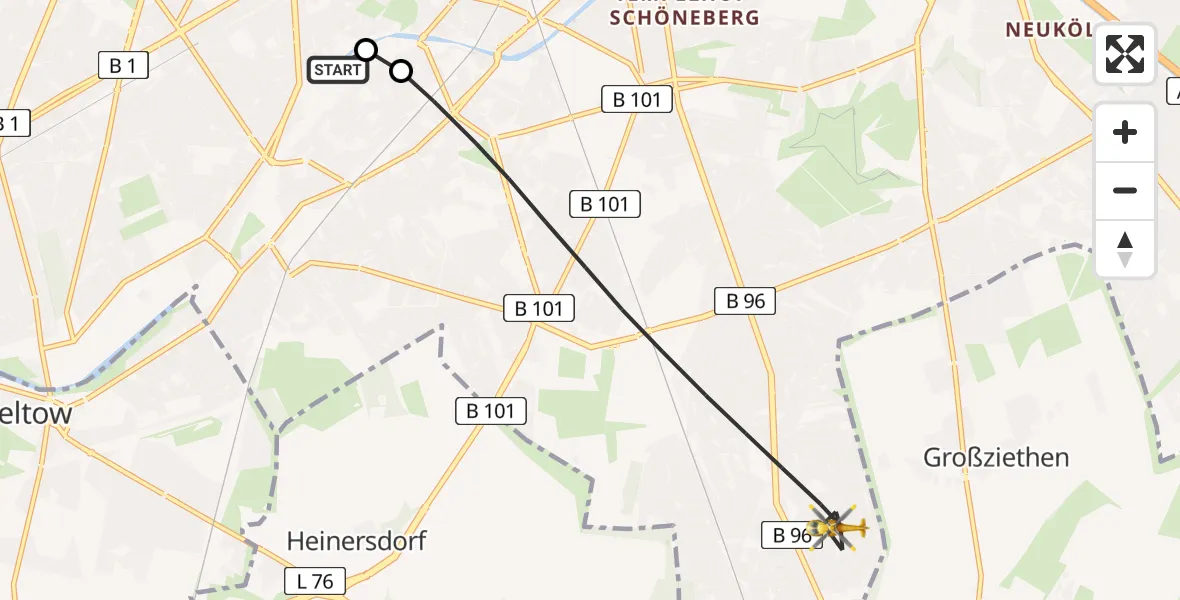 Flugroute Rettungshubschrauber Charité Clinic Benjamin Franklin Campus - Berlin, 28 August 2026, 06:11
