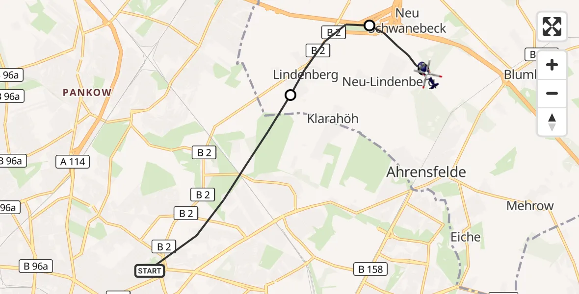 Flugroute Polizeihubschrauber Berlin - Ahrensfelde Hubschrauberlandeplatz, 28 August 2026, 06:14