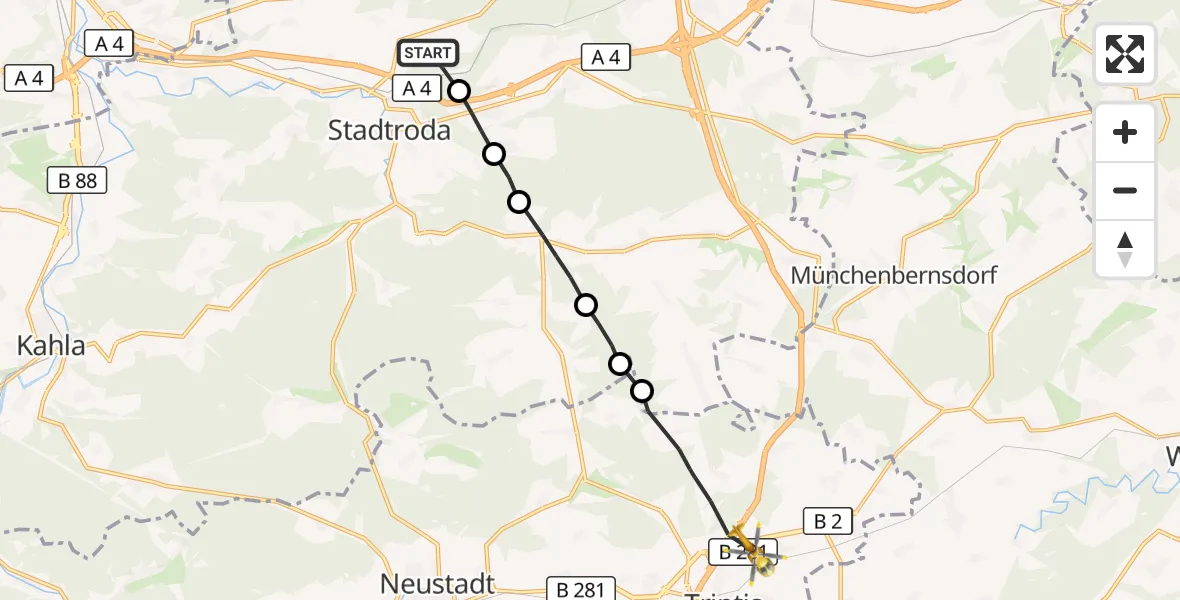 Flugroute Rettungshubschrauber Ruttersdorf-Lotschen - Triptis, 28 August 2026, 06:45