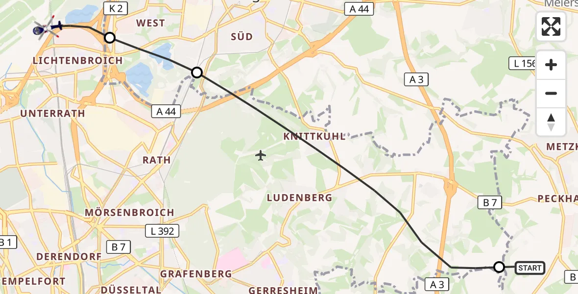 Flugroute Polizeihubschrauber Mettmann - Düsseldorf Flughafen, 28 August 2026, 06:46
