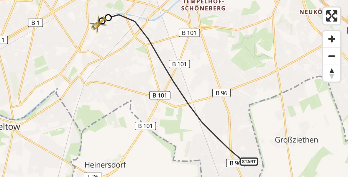 Flugroute Rettungshubschrauber Berlin - Charité Clinic Benjamin Franklin Campus, 28 August 2026, 06:52