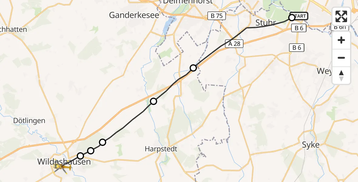 Flugroute Rettungshubschrauber Bremen - Wildeshausen, 28 August 2026, 06:52
