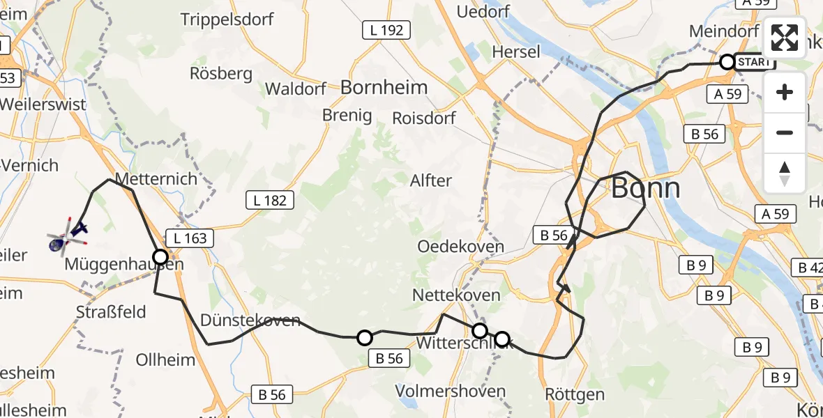 Flugroute Polizeihubschrauber Sankt Augustin - Weilerswist UL, 28 August 2026, 06:55