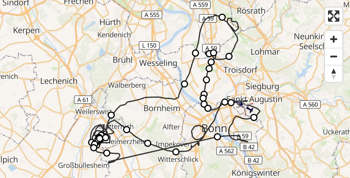 Flugroute Polizeihubschrauber Weilerswist - Sankt Augustin, 28 August 2026, 07:14