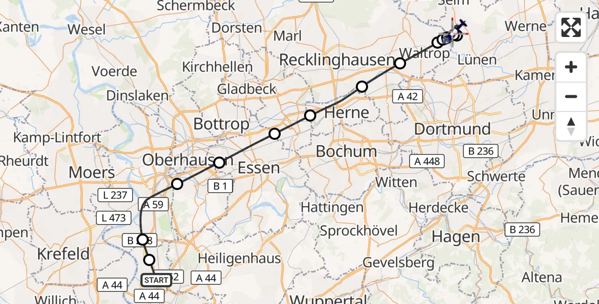 Flugroute Polizeihubschrauber Düsseldorf Flughafen - Selm, 28 August 2026, 07:18