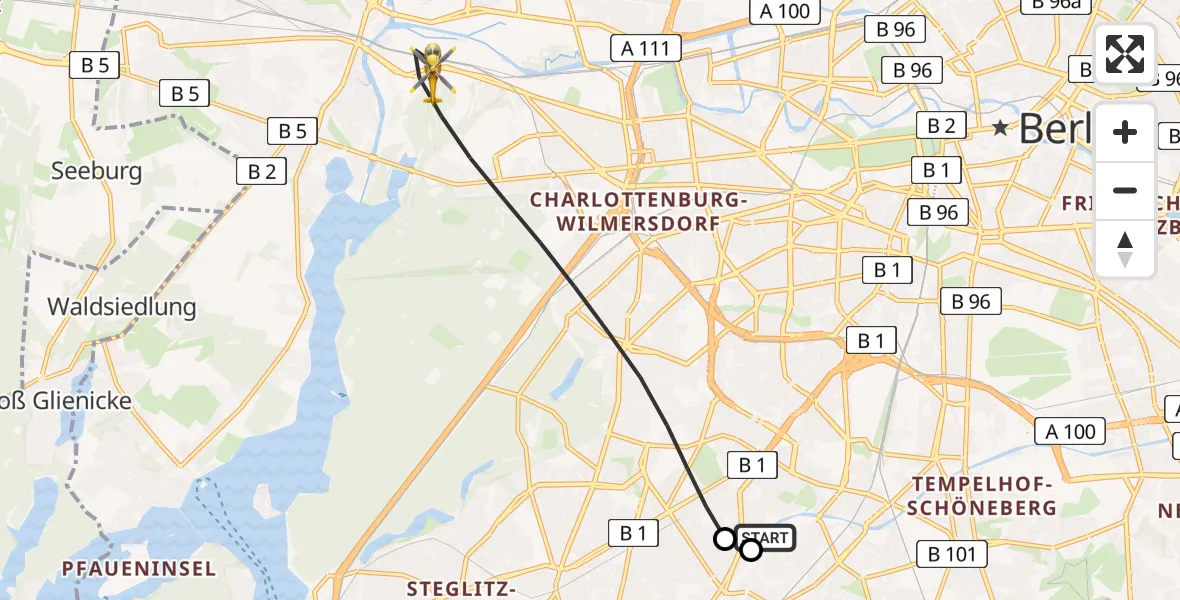 Flugroute Rettungshubschrauber Charité Clinic Benjamin Franklin Campus - Berlin, 28 August 2026, 07:25
