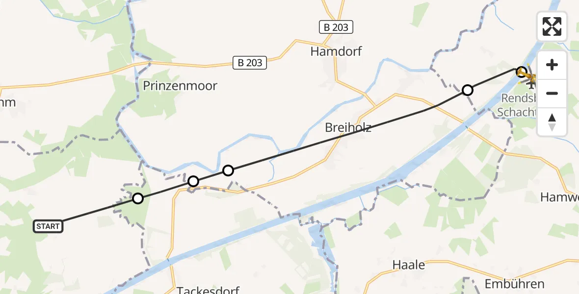 Flugroute Ambulanzhubschrauber Osterrade - Rendsburg-Schachtholm Flugplatz, 28 August 2026, 07:33