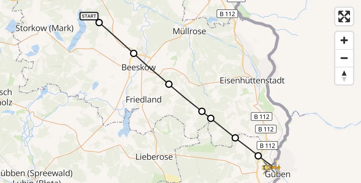 Flugroute Rettungshubschrauber Bad Saarow - Guben, 28 August 2026, 07:40