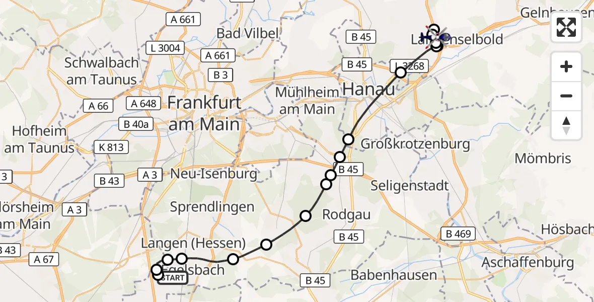 Flugroute Polizeihubschrauber Flughafen Frankfurt-Egelsbach - Langenselbold, 28 August 2026, 07:40