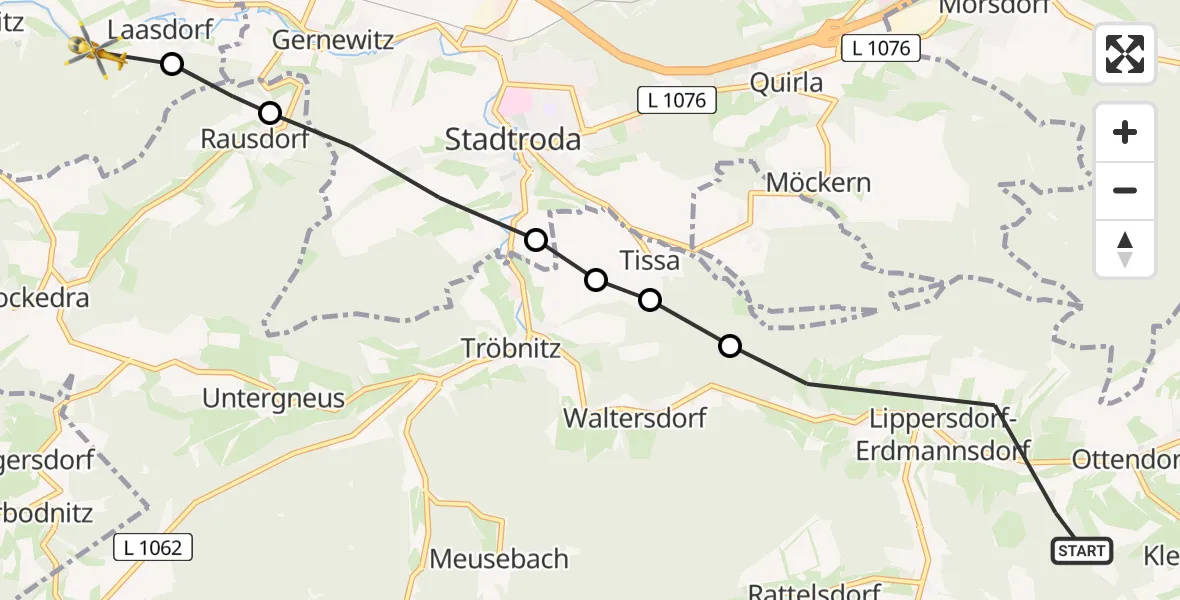 Flugroute Rettungshubschrauber Lippersdorf-Erdmannsdorf - Laasdorf, 28 August 2026, 07:50