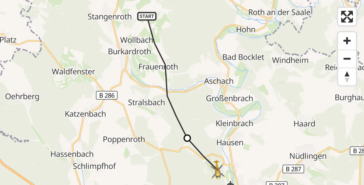 Flugroute Rettungshubschrauber Burkardroth - Bad Kissingen, 28 August 2026, 07:52