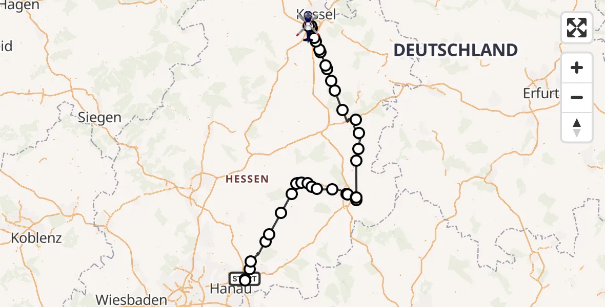 Flugroute Polizeihubschrauber Langenselbold - Baunatal, 28 August 2026, 08:01