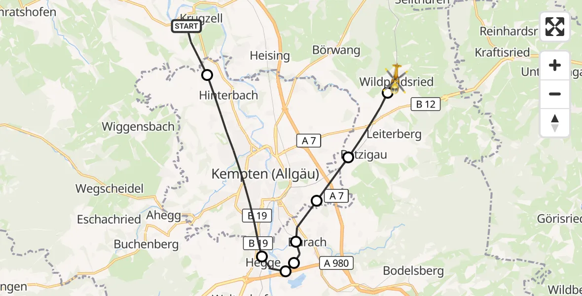 Flugroute Rettungshubschrauber Altusried - Wildpoldsried, 28 August 2026, 08:02