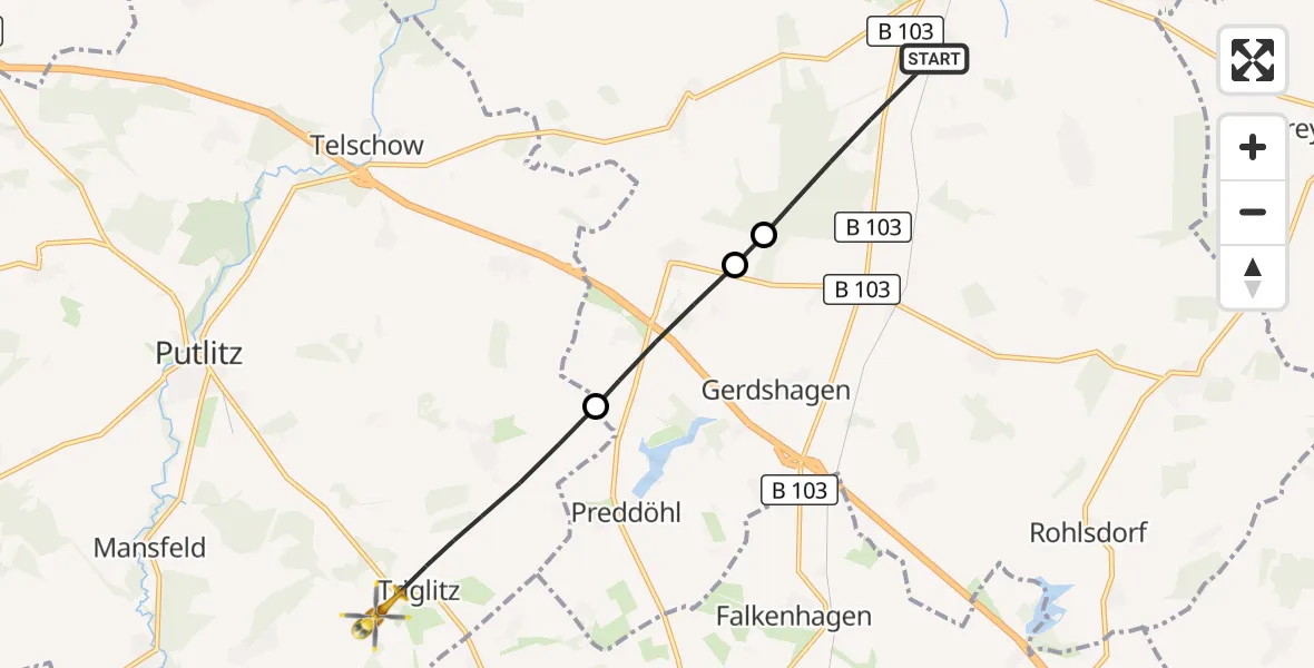 Flugroute Rettungshubschrauber Meyenburg - Triglitz, 28 August 2026, 08:06