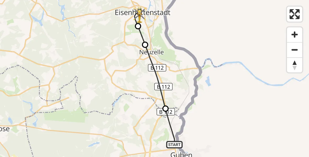 Flugroute Rettungshubschrauber Guben - Eisenhüttenstadt, 28 August 2026, 08:08