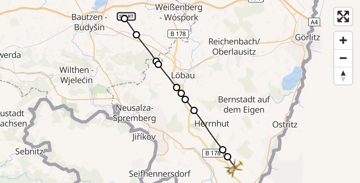 Flugroute Rettungshubschrauber Bautzen Flugplatz - Mittelherwigsdorf, 28 August 2026, 08:08