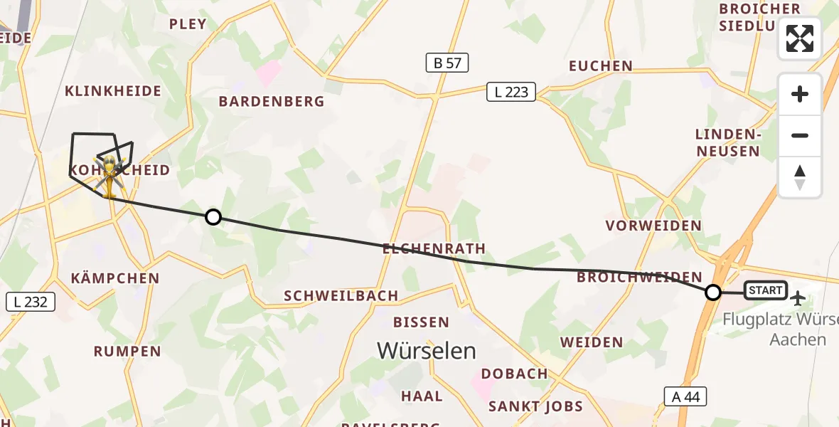 Flugroute Rettungshubschrauber Aachen-Merzbrück Flughafen - Herzogenrath, 28 August 2026, 08:12