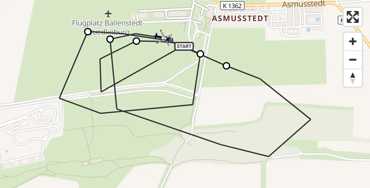 Flugroute Polizeihubschrauber Ballenstedt - Ballenstedt Flugplatz, 28 August 2026, 08:18
