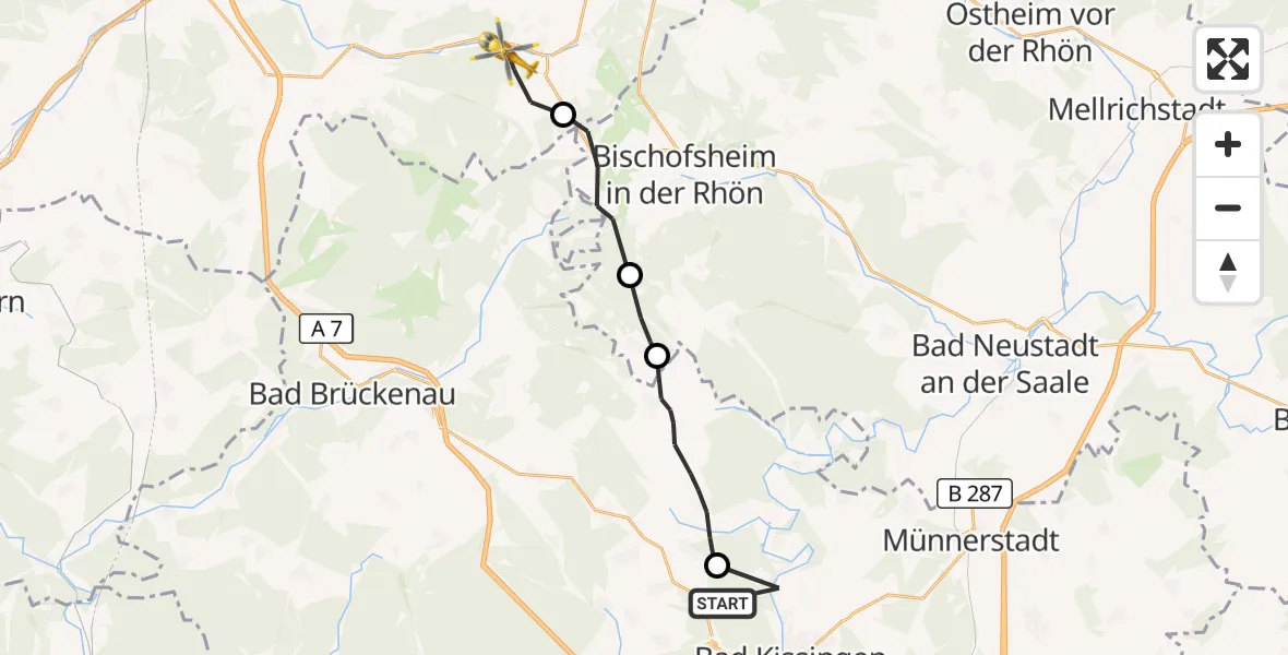 Flugroute Rettungshubschrauber Bad Kissingen - Gersfeld (Rhön), 28 August 2026, 08:18
