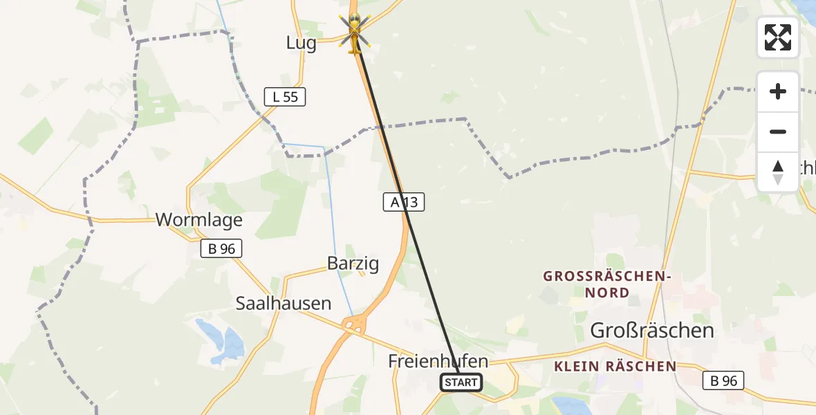 Flugroute Rettungshubschrauber Großräschen - Bronkow, 28 August 2026, 08:21