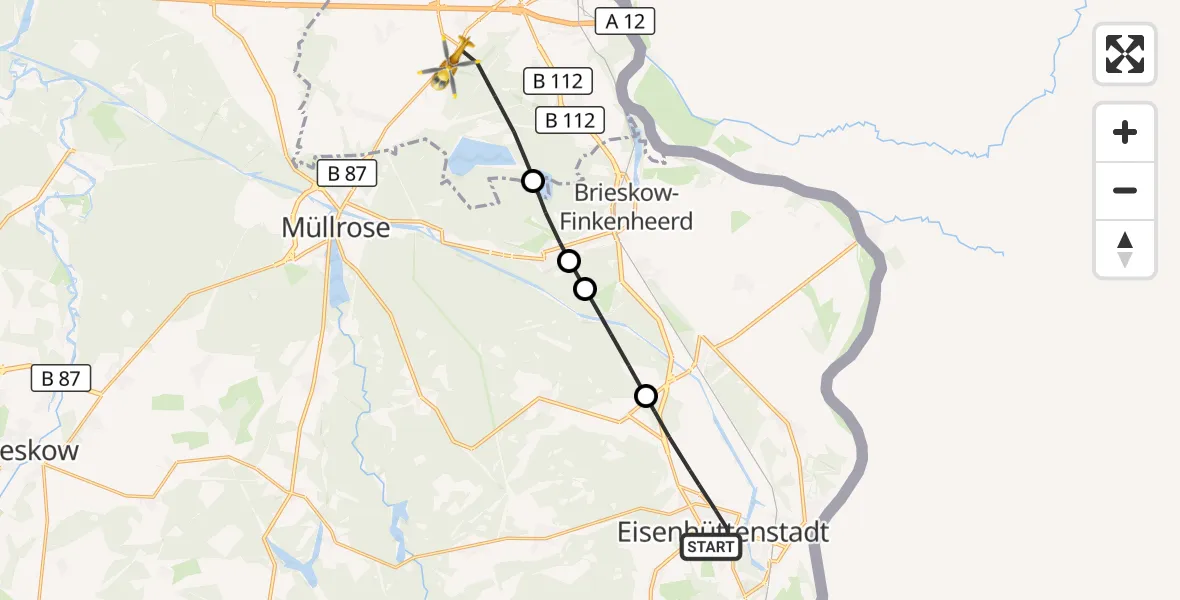 Flugroute Rettungshubschrauber Eisenhüttenstadt - Frankfurt (Oder), 28 August 2026, 08:22