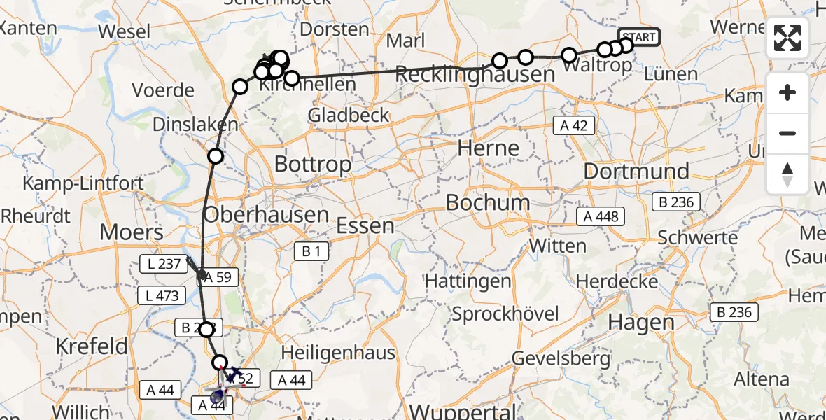 Flugroute Polizeihubschrauber Selm - Düsseldorf Flughafen, 28 August 2026, 08:26