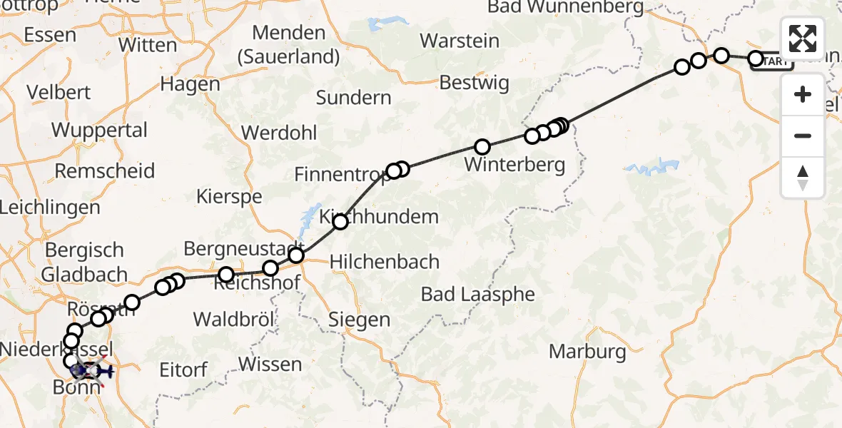Flugroute Polizeihubschrauber Calden - Sankt Augustin, 28 August 2026, 08:27