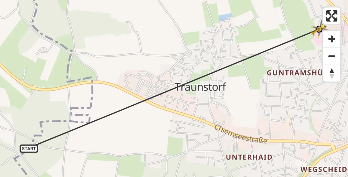 Flugroute Rettungshubschrauber Traunstein - Traunstein Hospital, 28 August 2026, 08:42