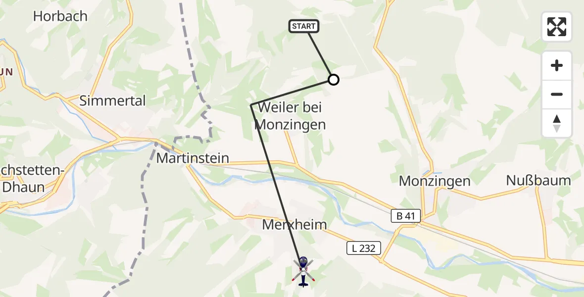 Flugroute Polizeihubschrauber Monzingen - Merxheim, 28 August 2026, 08:42