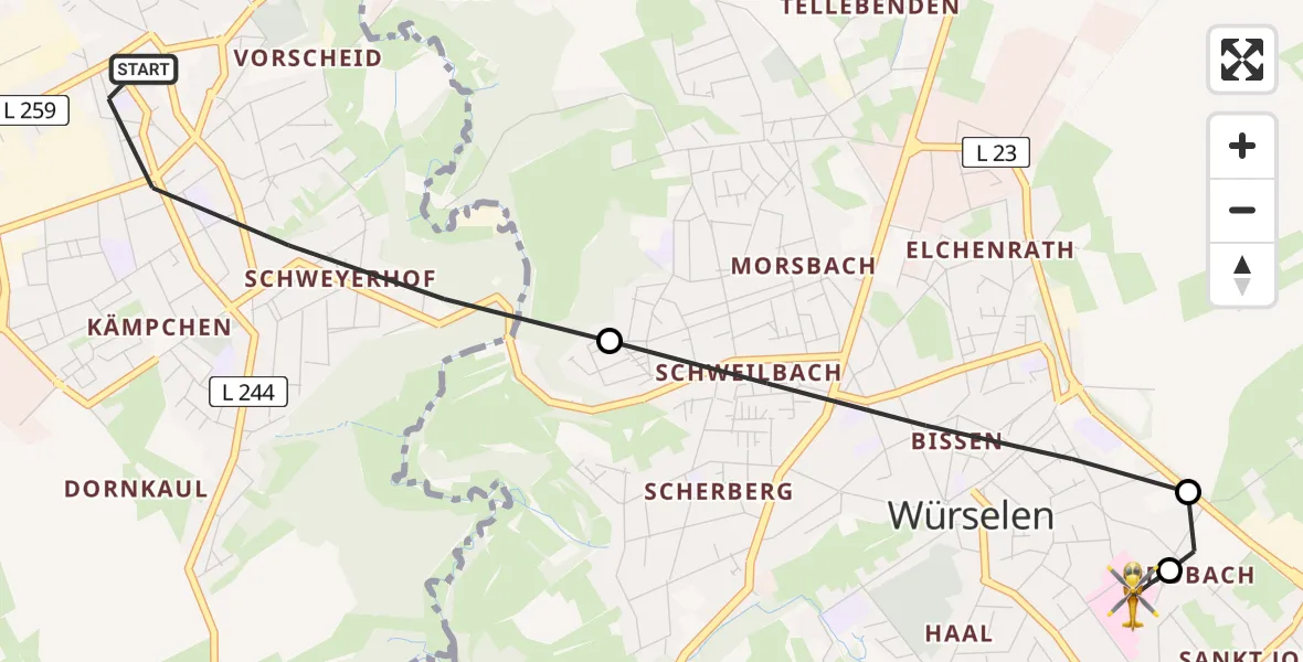Flugroute Rettungshubschrauber Herzogenrath - Rhein-Maas Hospital, 28 August 2026, 08:48