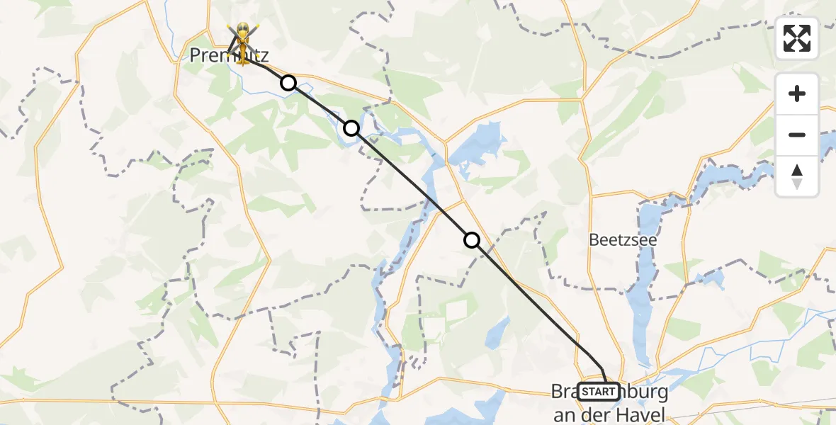 Flugroute Rettungshubschrauber Brandenburg an der Havel - Premnitz, 28 August 2026, 08:50