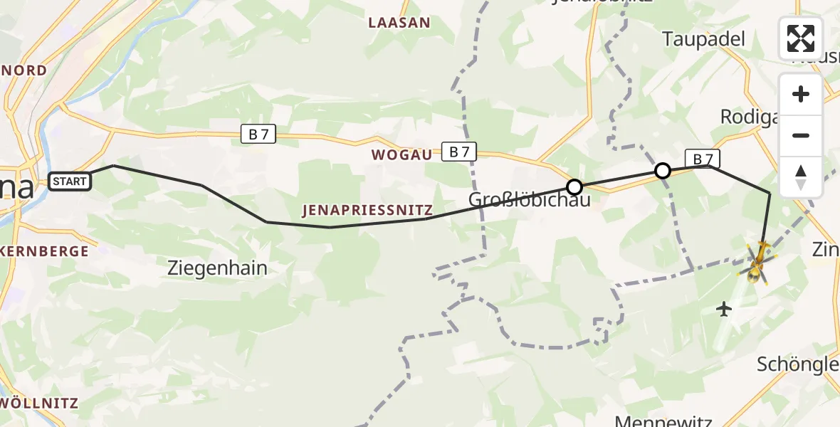 Flugroute Rettungshubschrauber Jena - Schöngleina, 28 August 2026, 08:54