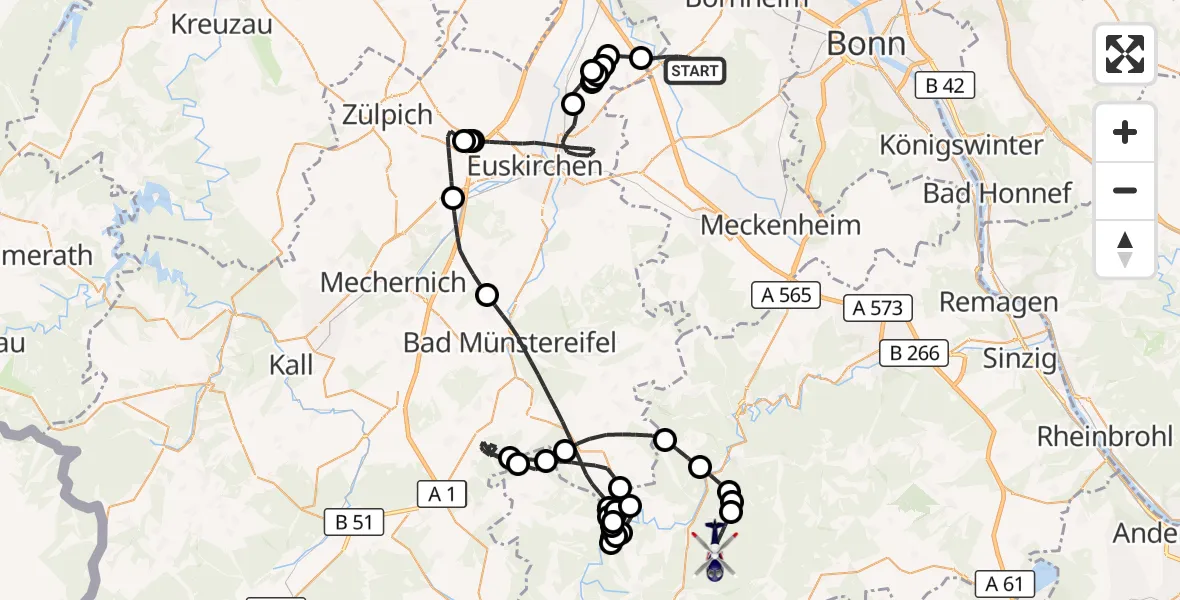 Flugroute Polizeihubschrauber Swisttal - Dümpelfeld, 28 August 2026, 08:59