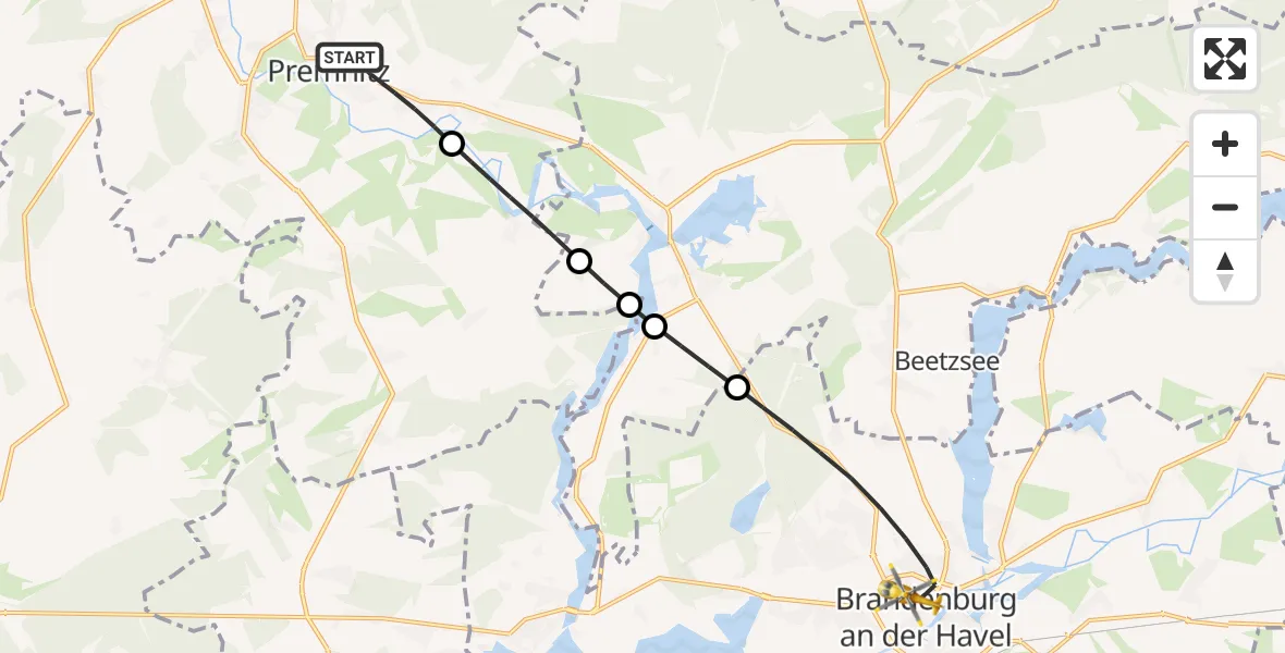 Flugroute Rettungshubschrauber Premnitz - Brandenburg an der Havel, 28 August 2026, 09:07