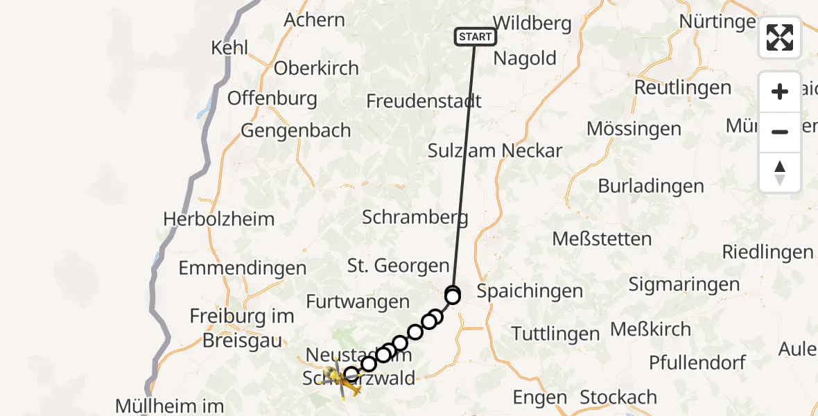 Flugroute Ambulanzhubschrauber Altensteig - Lenzkirch, 28 August 2026, 09:07