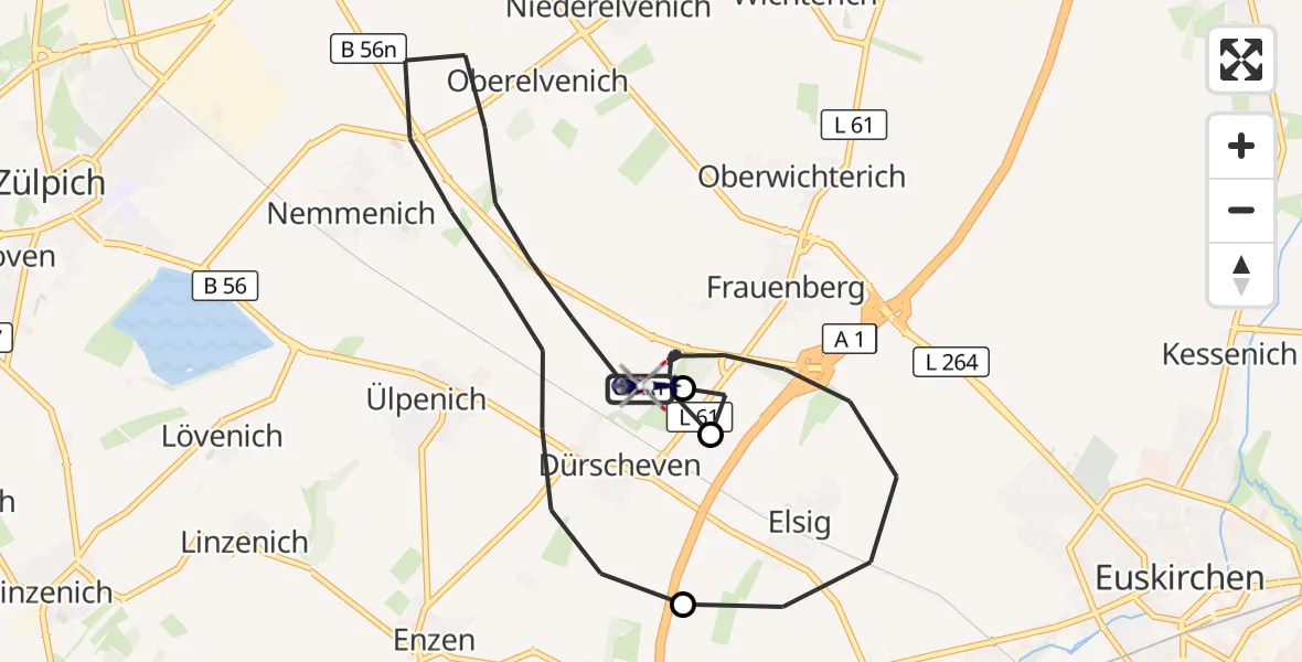 Flugroute Polizeihubschrauber Zülpich - Euskirchen, 28 August 2026, 09:09
