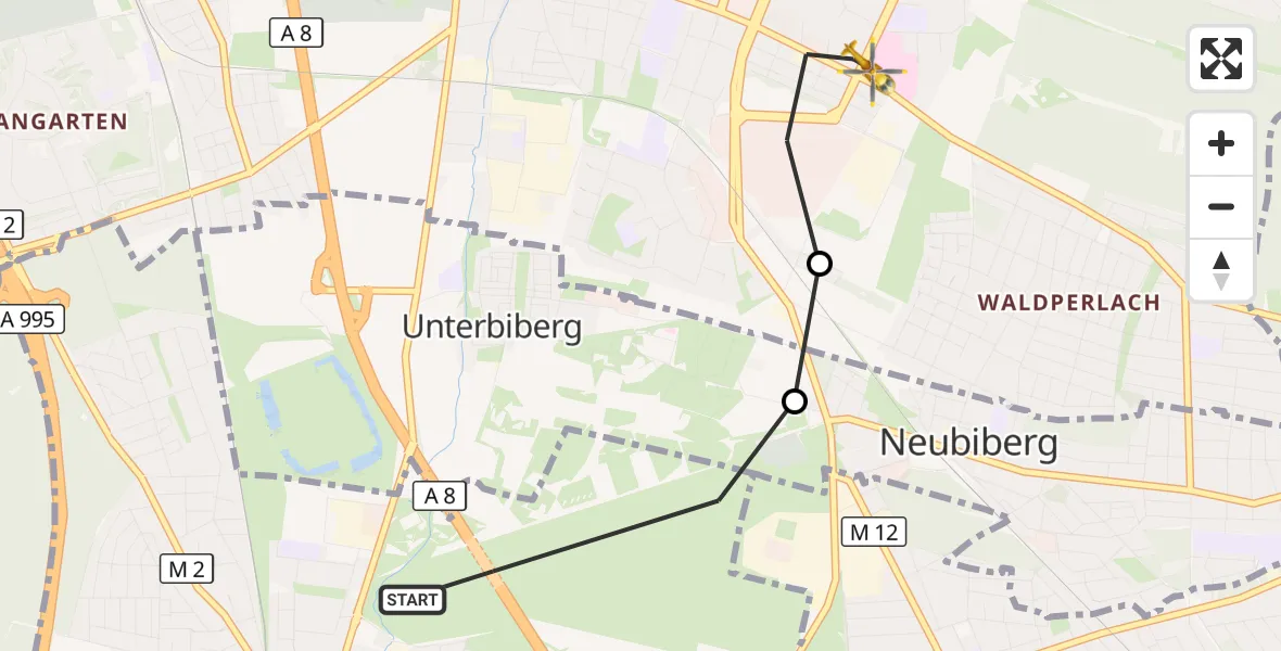 Flugroute Rettungshubschrauber Unterhaching - München, 28 August 2026, 09:10