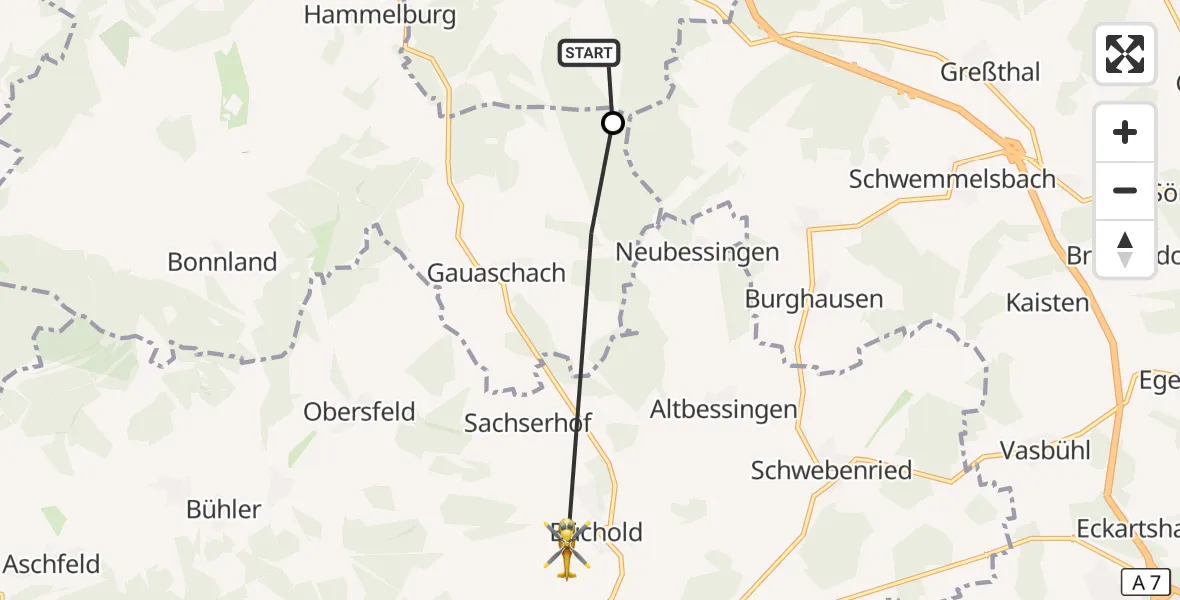Flugroute Rettungshubschrauber Fuchsstadt - Arnstein, 28 August 2026, 09:11